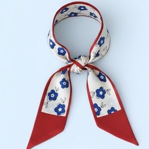 🎀Blue & White Floral Pattern Chic Twilly | Versatile Hair, Neck, or Bag Scarf